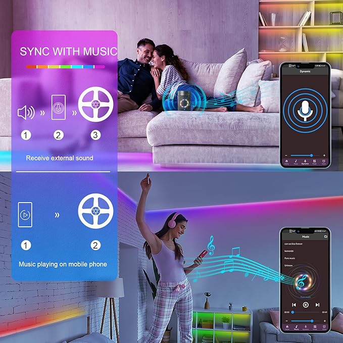 150ft Led Lights For Bedroom (2 Rolls of 75ft), Led Strip Lights Music Sync Color Changing, Led Light Strip With Remote & App Control Rgb Strip, Led Lights For Room Dorm Home Classroom Ceiling Decor