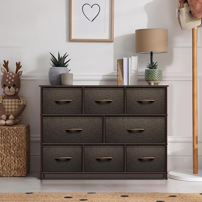 Sorbus Dresser with 8 Drawers - Chest Organizer Unit with Steel Frame Wood Top & Handle Easy Pull Fabric Bins for Clothes - Wide Storage Furniture for Bedroom, Hallway, Living Room, Nursery & Closet