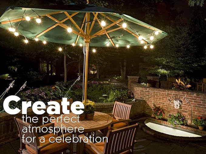 Solar String Lights Waterproof LED Indoor/Outdoor Hanging Umbrella Lights with 30 Bulbs - 50 Ft Patio Light for Deckyard Tents Market Cafe Gazebo Porch Party Decor