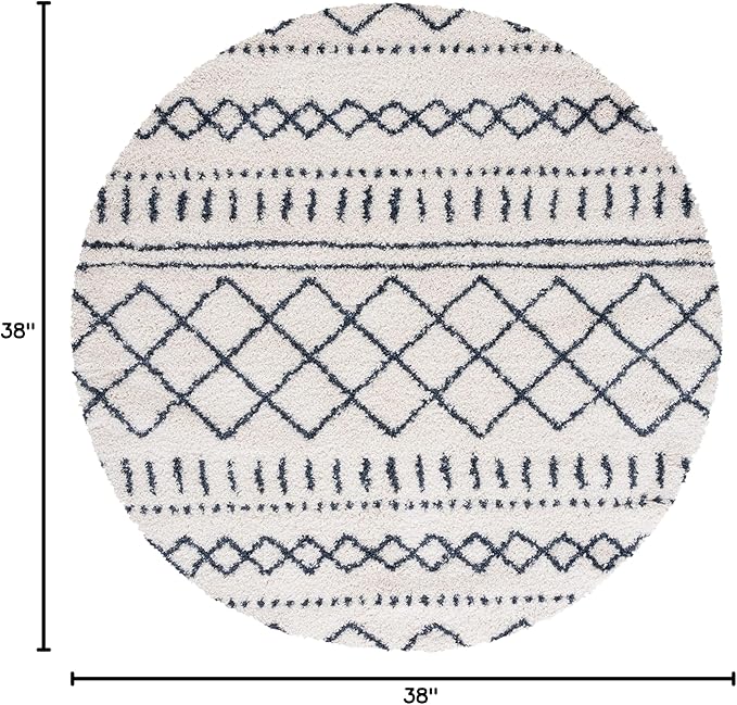 SAFAVIEH Arizona Shag Collection Area Rug - 3'2" Round, Ivory & Slate, Moroccan Design, 1.6-inch Thick, Non-Shedding, Ideal for High Traffic Areas in Living Room, Bedroom, Dining (ASG741M-3R)