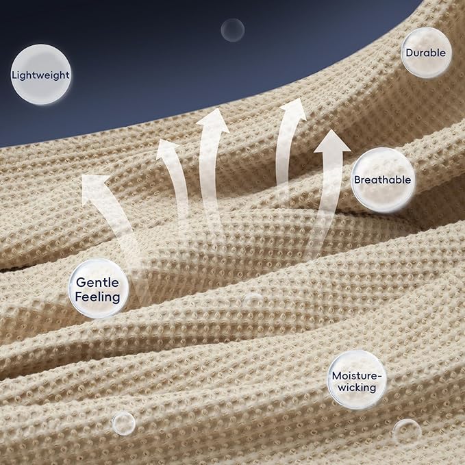 PHF 100% Cotton Waffle Weave Blanket Twin Size for Bed,Snag Proof Lightweight Breathable Throw for Couch,Great for Layering in Cold Weather,Machine Washable,Home Decor Gift-Khaki/Simply Taupe
