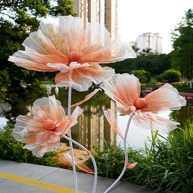 Giant Flowers for Decoration,66.9" Tall Floor Standing Life Size Silk Flower Decor - 3 Large Artificial Flowers with Stand for Wedding Reception,Party Banquet Background,Home Decor