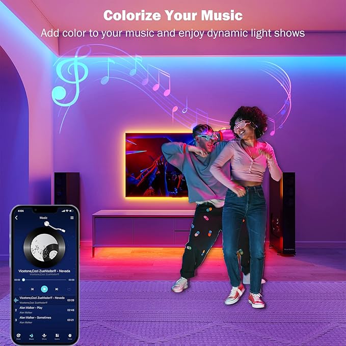130 ft Led Lights for Bedroom,(2 Rolls of 65FT) Bluetooth Smart APP Control Color Changing RGB Led Strip Lights with Remote Control Led Lights for Room Kitchen Party Home Decoration
