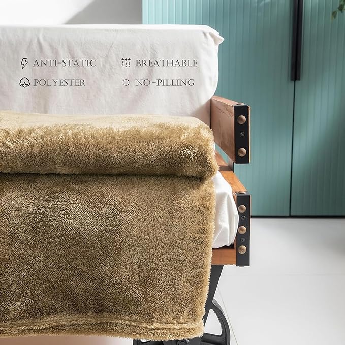 Exclusivo Mezcla Plush Fuzzy Fleece Throw Blanket Extra Large, Super Soft, Fluffy and Warm Blankets for Couch, Bed, Suitable for All Seasons (50x70 Inches, Brown)