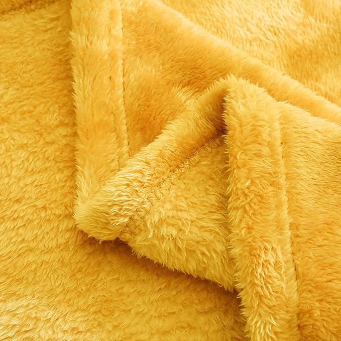 Exclusivo Mezcla Plush Fuzzy Fleece Throw Blanket, Super Soft, Fluffy and Warm Blankets for Couch, Bed, All Season Use (40x50 Inches, Mustard Yellow)