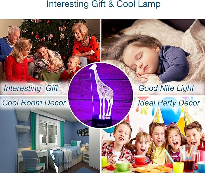 3D Giraffe Decor Lamp with Remote, 7 Color Changing Night Light Toys, Birthday Gift for Kids Girls Boys
