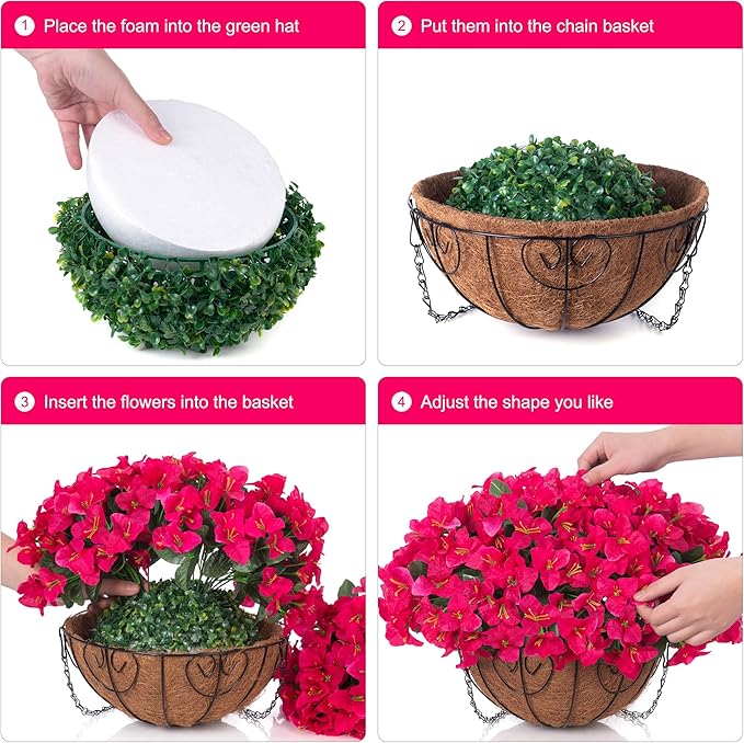 Artificial Fake Hanging Flowers Plants Basket for Outdoors Decoration, Faux Silk Bougainvillea Flowers in Planter UV Resistant Realistic Flower for Outside Porch Patio Garden Yard Home Decor (Hotpink)