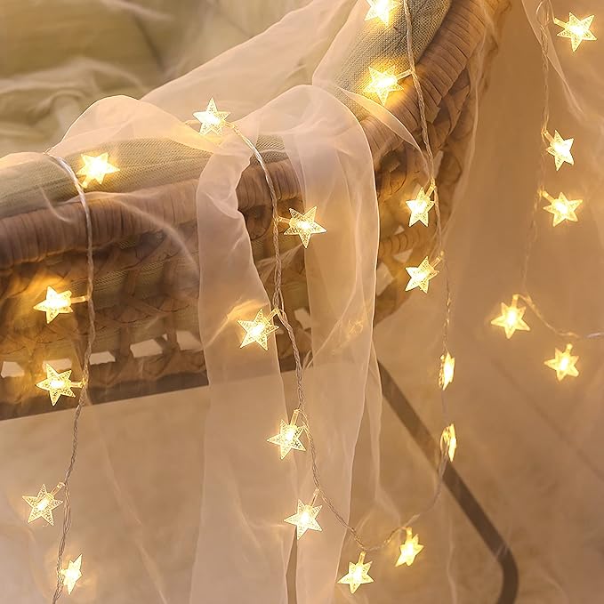 ANJAYLIA 40 LED Star String Lights 20 FT Fairy Christmas Lights Battery Operated for Indoor & Outdoor, Party, Wedding and Holiday Decorations Warm White