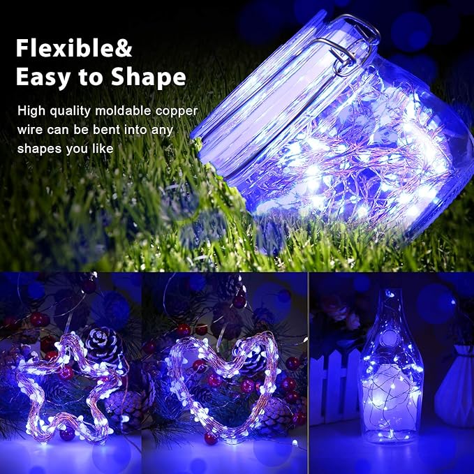 USB Powered Fairy Lights, 100 led 33 ft. USB Plug in Copper Wire USB String Lights for Bedroom Christmas Decoration Wedding Party Firefly Lights (Blue,1 Pack)