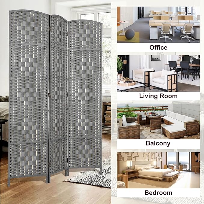 Rose Home Fashion 6 ft Tall Room Divider, Room Dividers and Folding Privacy Screens, 15.7in Privacy Screen 4 Panel Partition Temporary Wall Separation for Private, Grey