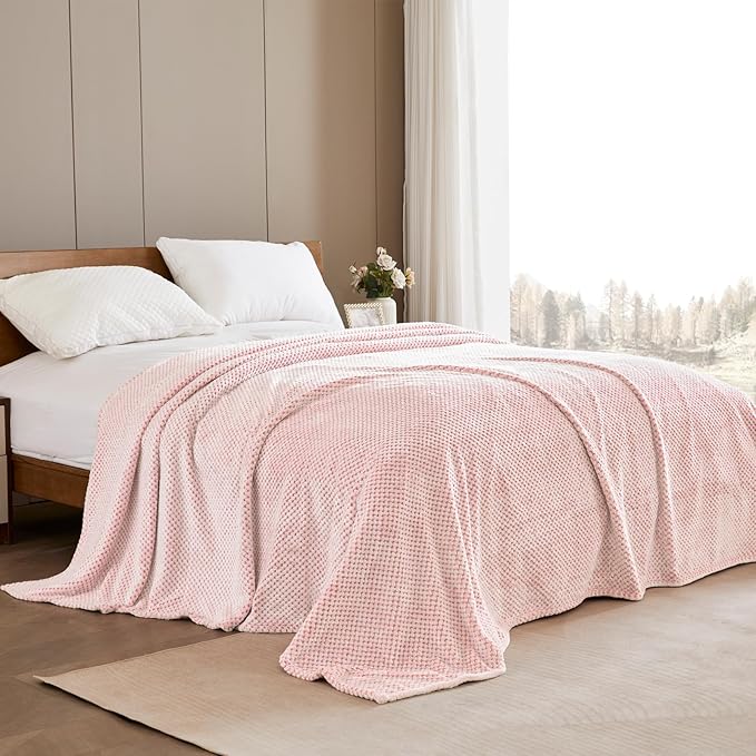 Exclusivo Mezcla Fleece Bed Blanket King Size, Super Soft and Warm Blankets for Couch, Sofa and Bed Waffle Textured, Cozy, Fuzzy and Lightweight (Mixed Pink, 90x104 Inches)