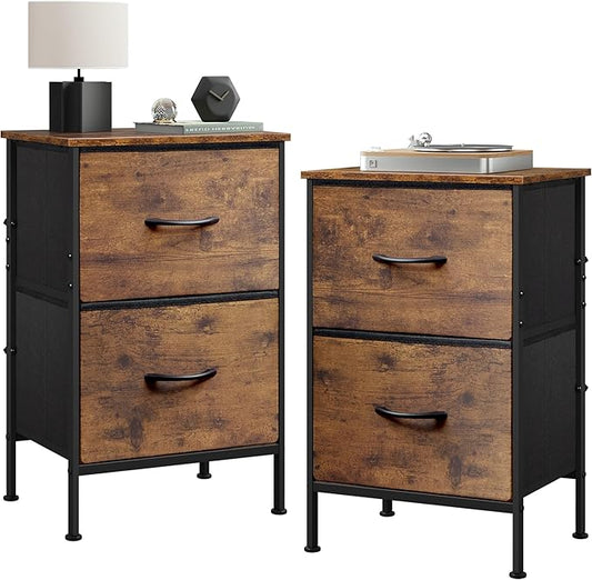 WLIVE Night Stand Set 2, Dresser and Nightstand Sets, Nightstands with 2 Fabric Drawers, End Tables for Bedroom, Bedside Furniture, College Dorm, Rustic Brown Wood Grain Print, Size L