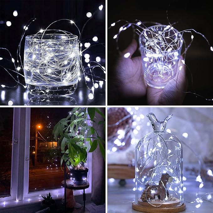 2 Pack 60 LED Christmas Fairy Lights Battery Operated with Timer, 20FT Waterproof Twinkle Lights Indoor Outdoor, String Lights for Bedroom, Wedding, DIY, Centerpiece, Christmas Decorations(Cool White)