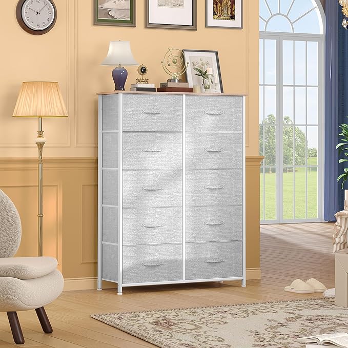 DWVO 10 Drawers Dresser, Fabric Dresser, Fabric Storage Tower, Organizer Unit for Room, Living Room, Hallway, Closets