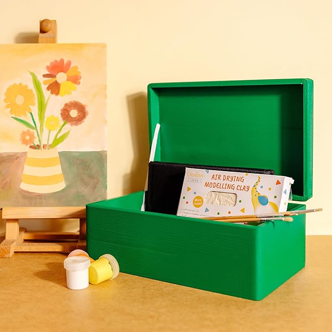 Large Green Wooden Box Storage with Hinged Lid | 11.8 x 7.87 x 5.51 inches (+-0.5) | Gift Box Storage | Product NOT Intended for 15 Years OR Below