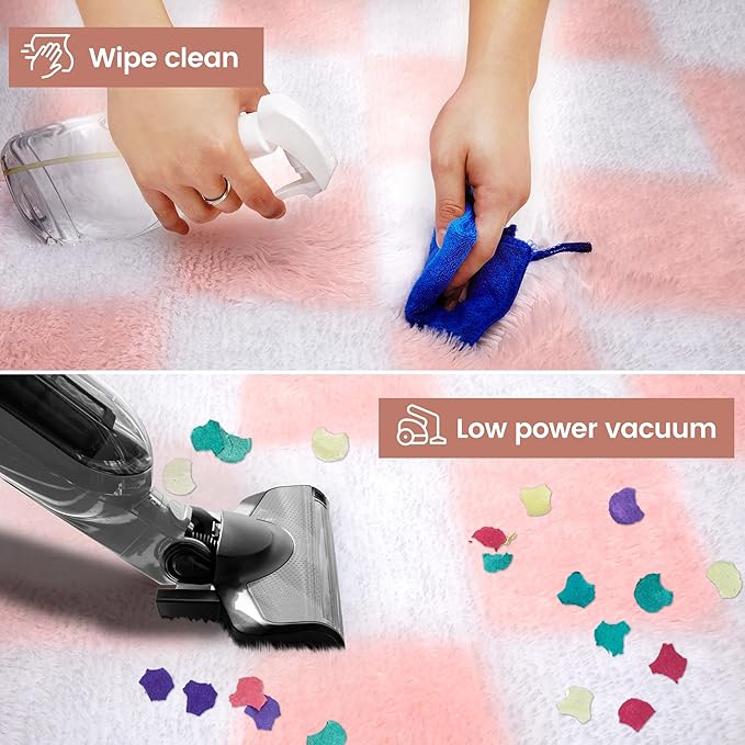 Super Soft Rug for Bedroom, 6x9 Ft Pink and White Area Rug Classic Checkered Shaggy Anti-Skid High Pile Soft Fluffy Rug Fuzzy Carpet for Living Room Bedroom Kids Room Nursery, Dorm Home Decor