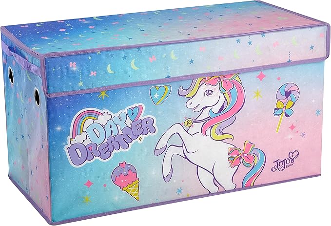 Idea Nuova JoJo Siwa Unicorn Bow Day Dreamer Collapsible Children’s Storage Trunk, Durable with Soft Lid, 28.5"x14.5"x16"