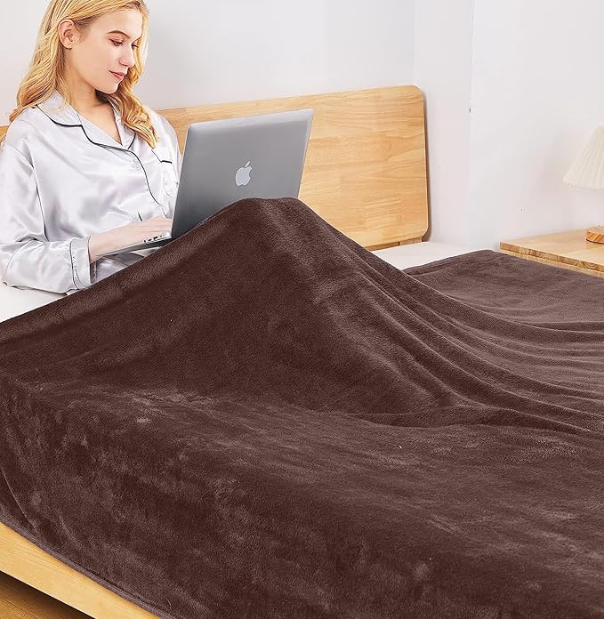 Richave Fleece Blanket King Size 350GSM Lightweight Throw for The Bed Warm Sofa Blanket 90" x 108"(Brown King)