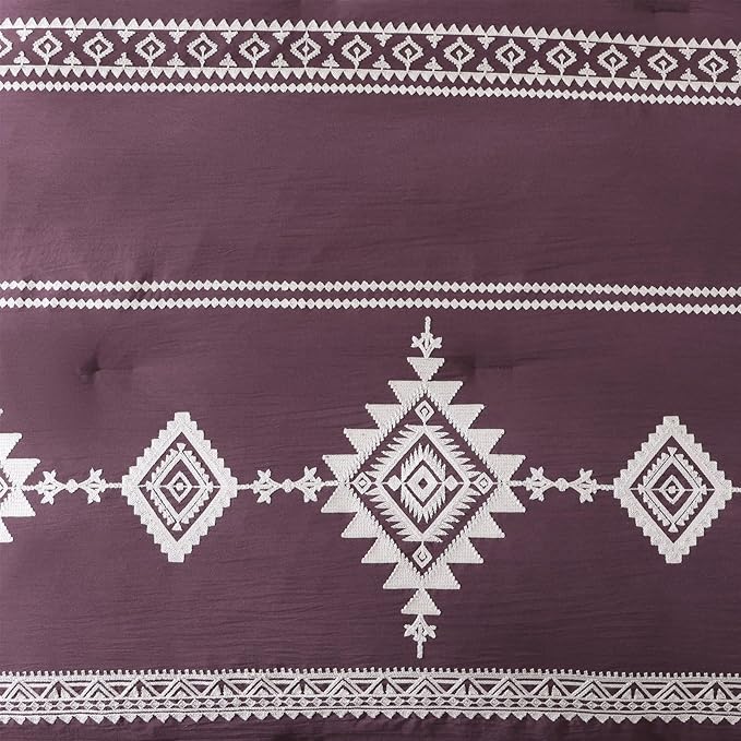 MaiRêve Embroidery Full Size Comforter Set Purple, Farmhouse Western Boho Bedding Set 7 Pieces, All Season Bed in A Bag Comforter Set with Sheets, Pillowcases & Shams