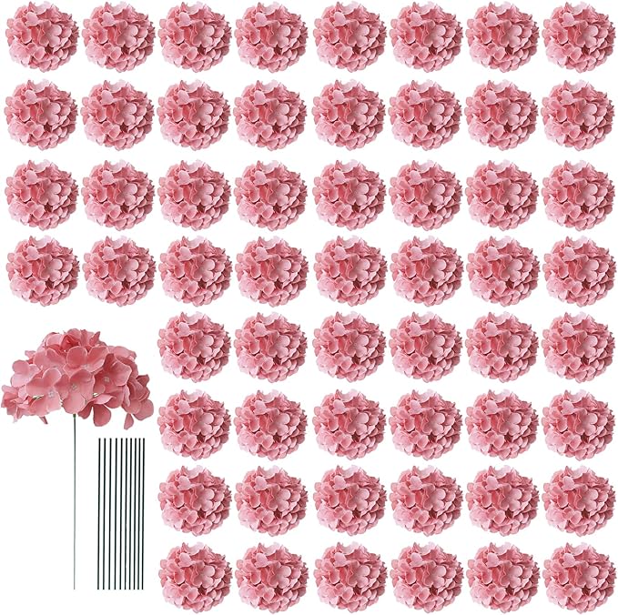 AVIVIHO 65pcs Dusty Rose Fake Flowers Hydrangea Artificial Flowers Bulk Realistic Hydrangeas Silk Flowers with Stems for Arrangement Home Weddings,Centerpieces,Party Arch Backdrop Decorations