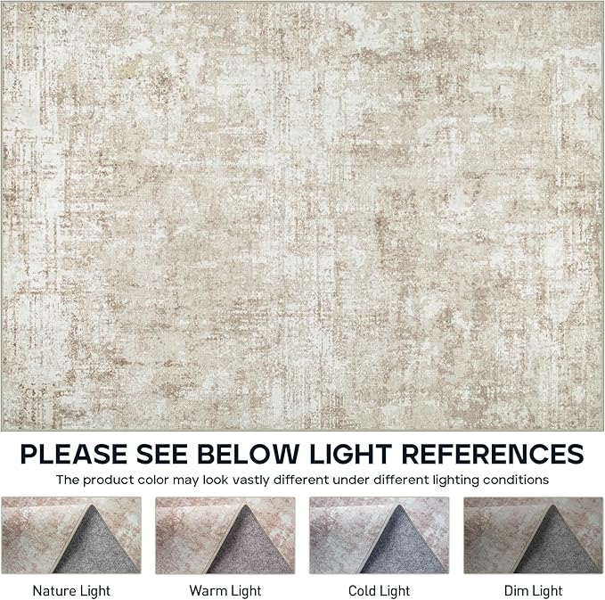 6x9 Area Rugs for Living Room Rug Washable: Modern Rug for Dining Room Bedroom Carpet Non Slip Low Pile 6 by 9 Indoor Abstract Nursery Home Office Beige
