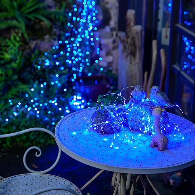 JMEXSUSS 4 Pack 50 LED Fairy Lights Battery Operated Silver Wire 16.1ft Waterproof Blue Christmas Lights for Party Wedding Indoor Outdoor Decorations