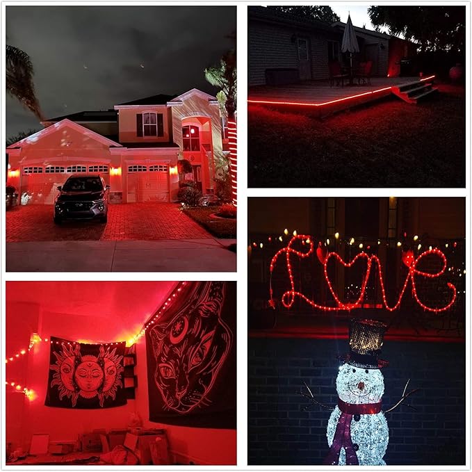 Red LED Rope Light, 20Ft LED Strip Lights Outdoor Waterproof Decorative Lighting for Indoor/Outdoor Decorations, Deck, Patio, Party and Bedroom Decorations