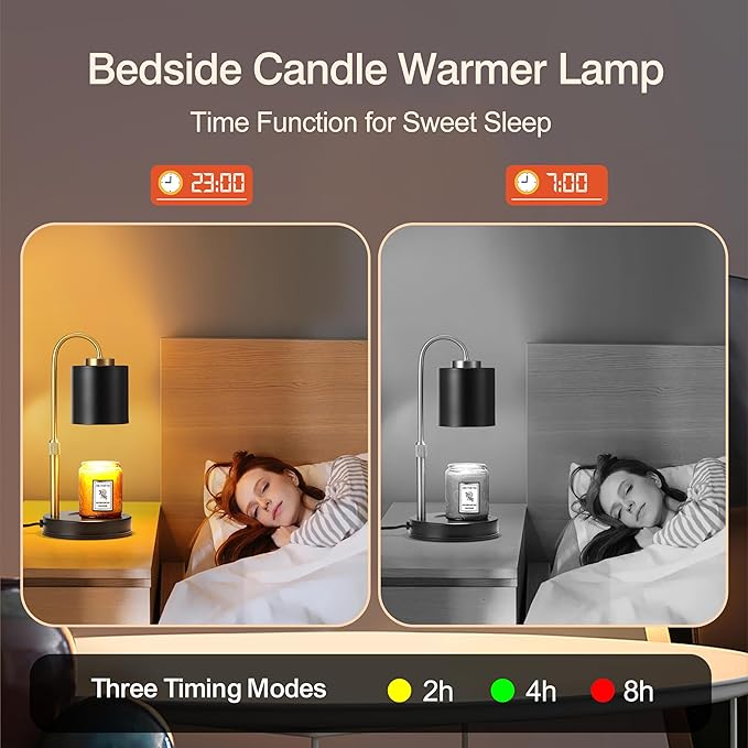 CASTLELIFE Candle Warmer Lamp with Timer & Dimmer, Height Adjustable Electric Wax Melt Warmer for Jar Candles, Gifts for Mom Home Decor, Black Gold