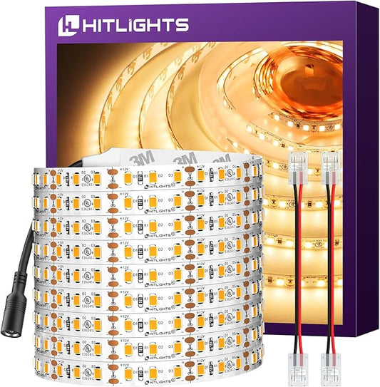 HitLights LED Strip Lights Warm White 3000K, 24.6ft Premium High Density Tape Light for Bedroom, 900 LEDs/Reel, 67W, UL-Listed, 12V Flexible Dimmable Rope Lights for Kitchen, Under Cabinet Lighting