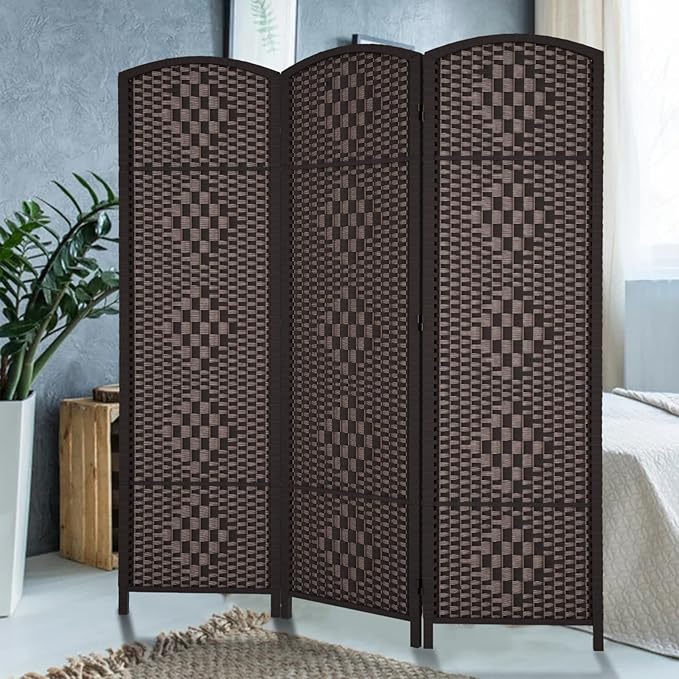Rose Home Fashion 6 ft Tall Room Divider, Room Dividers and Folding Privacy Screens, 15.7in Privacy Screen 3 Panel Partition Temporary Wall Separation for Private, Dark Coffee