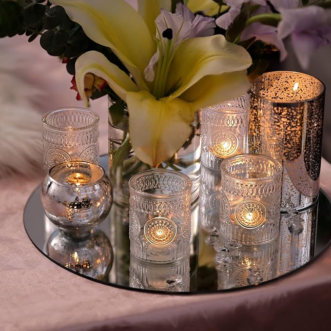 DEVI 48pcs Clear Votive Candle Holders Bulk, Wedding Party Centerpieces Table Decorations, Glass Candle Holder for Tea Lights, Candle Holders Bulk, Wedding Party Supplies
