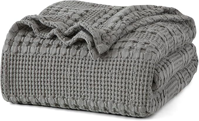 PHF 100% Cotton Waffle Weave Blanket King Size for Bed, Soft Lightweight & Breathable, All-Season Comfort, Luxury Aesthetic Woven Bedding for Home Decor, 108"x90", Dark Grey