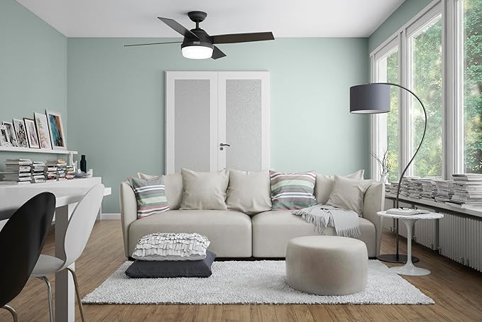 Hunter Fan Company, 52388, 52 inch Dempsey Matte Black Ceiling Fan with LED Light Kit and Handheld Remote