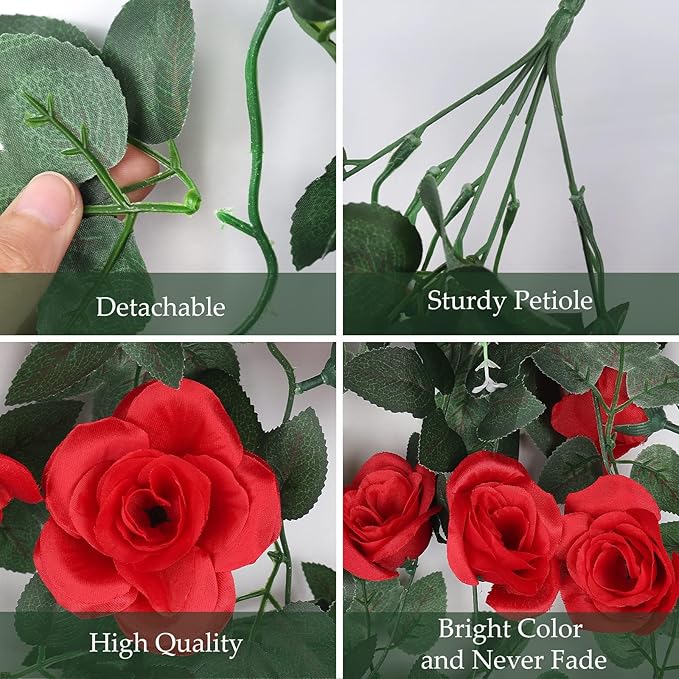 RECUTMS Hanging Rose Flowers Artificial Vine PlantsFlower Garland for Home Room Garden Wedding Indoor Outdoor Decoration (Red)
