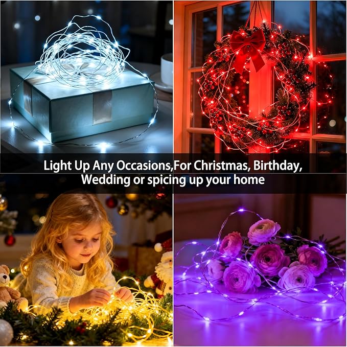 VOOKRY 12 Pack Fairy Lights Battery Operated, 30 LEDs Mini Starry String Lights 10 ft Silvery Copper Wire Lights, Works for Wedding Centerpiece, Party, Table, Christmas Decorations(Multi-Colored)