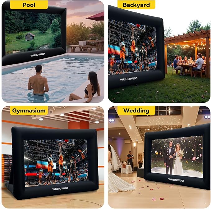 Inflatable Movie Screen Outdoor, 24FT Blow Up Projector Screen for Outside with Air Blower and Carry Bag, Support Front & Rear Projection Easy Set Up for Backyard Movie Night Pool Party