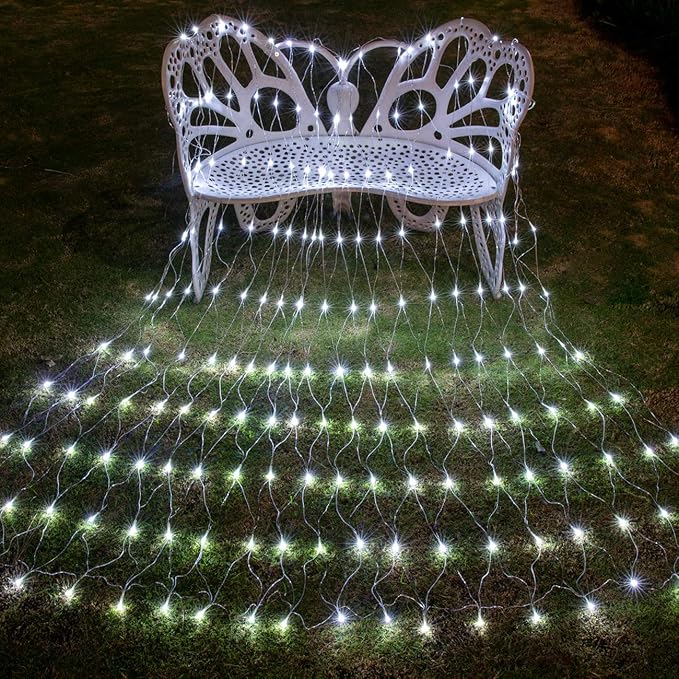 AWQ 200 LED 9.8ft x 6.6ft String Lights Net Mesh Lights Christmas Net Lights 8 Modes for Christmas Wedding Party Home Garden Lawn Bushes Indoor Outdoor Decor (9.8ft x 6.6ft, White)