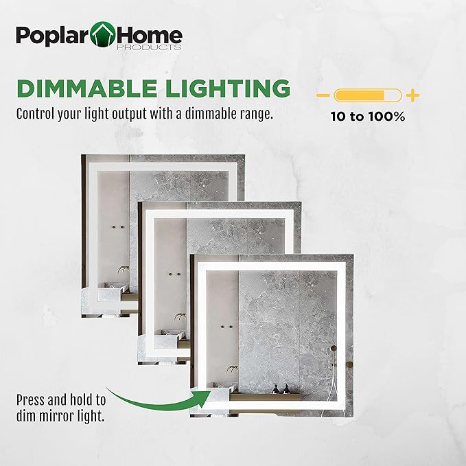 LED Vanity Bathroom Mirror 32 x 32 in. Wall Mounted, Dimmable, Lighted, Anti-Fog Mirror – Modern, Frameless Design