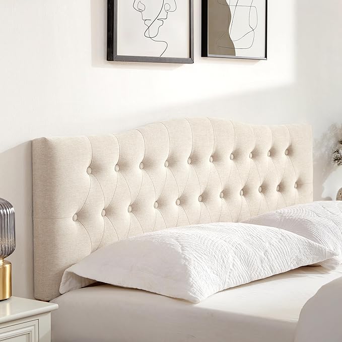 Tufted Upholstered Headboard California King, Sturdy and Durable Solid Wood Bed headboard, Fabric Headboard Adjustable Height from 37” to 51”, Button Diamond Design Head Board, Beige