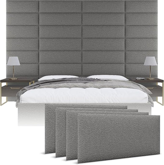 Vänt Upholstered Wall Panels - King/Cal King Size Wall Mounted Headboards - Boucle Grey - Twin/King - Set of 4 Panels (Each Individual Panel 39"x11.5")