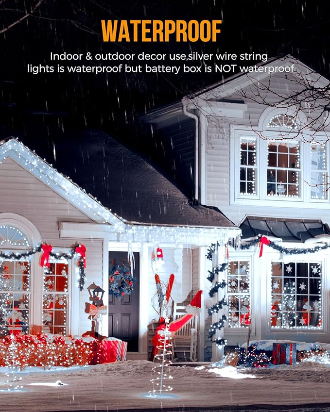 Pure White Battery Operated Fairy Lights, 2 Pack Totally 20 FT 240LED Twinkle Firecracker String Lights, Waterproof Cluster Lights for DIY Indoor Wreath Wedding Bedroom Christmas Decoration