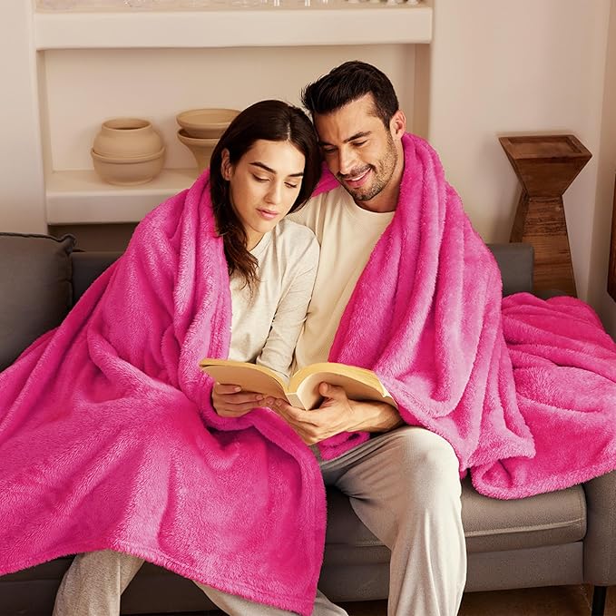 Exclusivo Mezcla Plush Fuzzy Fleece Bed Blanket Queen Size, Super Soft, Fluffy and Warm Blankets Suitable for All Seasons (Hot Pink, 90x90 Inches)