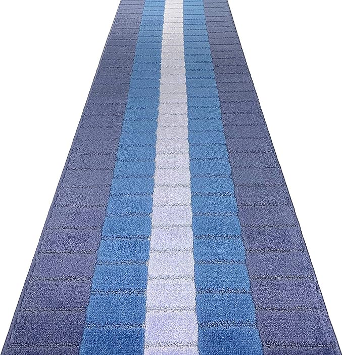 Custom Size Coastal Nautical Style Runner Rug Carpet for Hallway Entryway, Slip Resistant Latex Rubber Backed, 31 inch Wide X Customized Length, Squares Blue, 31 inch X 40 feet