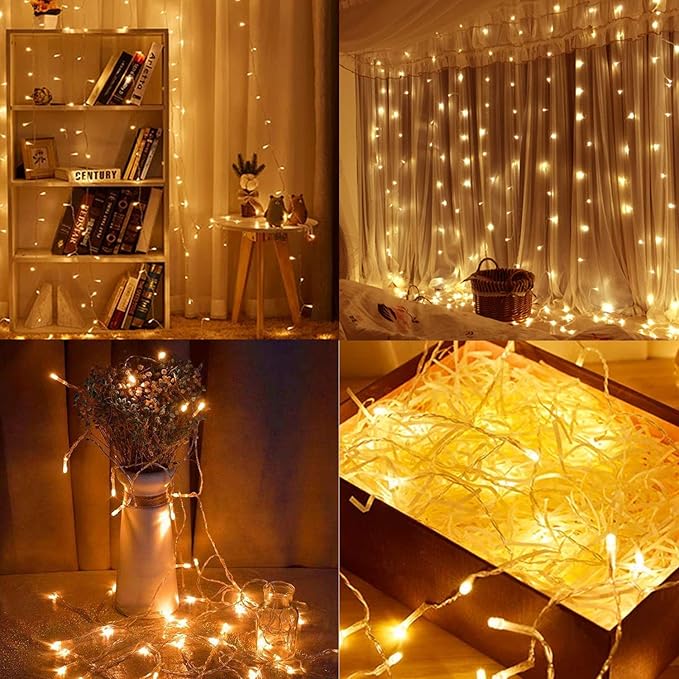 2 Pack 36ft 100 LED Battery Operated String Lights with Remote Timer Waterproof 8 Modes String Lights for Bedroom, Garden, Easter, Party, Christmas Indoor and Outdoor Decorations -Warm White