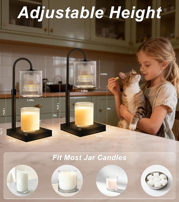 Candle Warmer Lamp, Candle Lamp Wax Warmer Heating, Timer & Dimmer 7-Levels, Fits Cup Jar Candle, Top Melting, Crystal Heater Lamp for Scented Wax, Elegant Home Decor, Black Glass