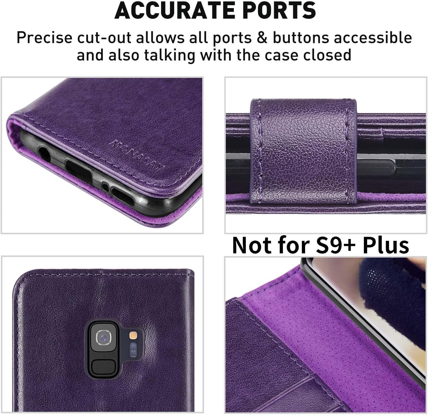 MONASAY Wallet Case for Galaxy S9, 5.8-inch, RFID Blocking, Flip Folio Leather Cell Phone Cover with Credit Card Holder