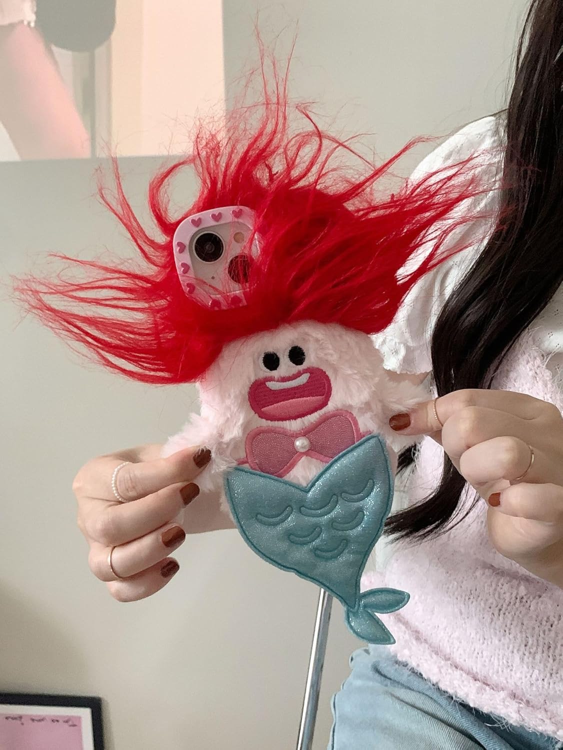 LMA Funny Mermaid Phone Case Compatible with iPhone 15 Pro, Ugly Weird Plush Case for Women Girls Cute Cases (Mermaid)