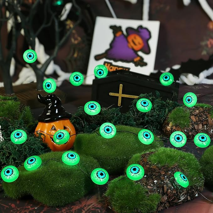 Coquimbo Halloween Decorations Eyeball String Lights, 10FT 30 LED Green Eye Halloween Lights for Indoor and Outdoor Halloweens Party Decorations