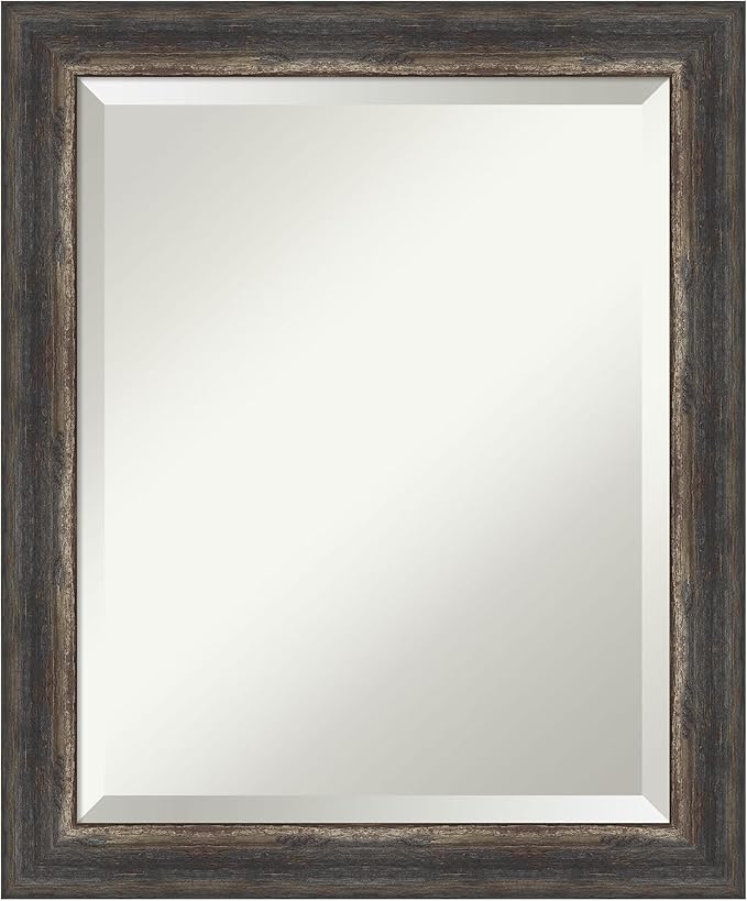 Amanti Art Brown Bathroom Mirror for Over Sink, 23x19 Bark Rustic Char Narrow Rectangle Vanity Mirror, Small Country Rustic Frame, Hangs Horizonally and Vertically, Bathroom Wall Decor, Beveled Edge