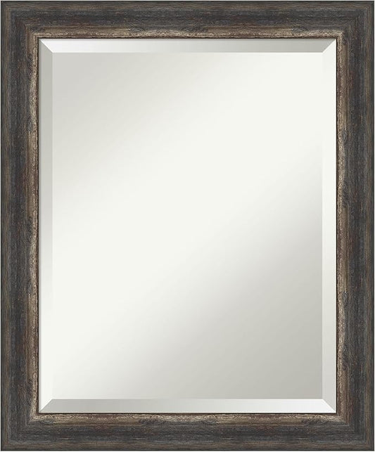 Amanti Art Brown Bathroom Mirror for Over Sink, 23x19 Bark Rustic Char Narrow Rectangle Vanity Mirror, Small Country Rustic Frame, Hangs Horizonally and Vertically, Bathroom Wall Decor, Beveled Edge